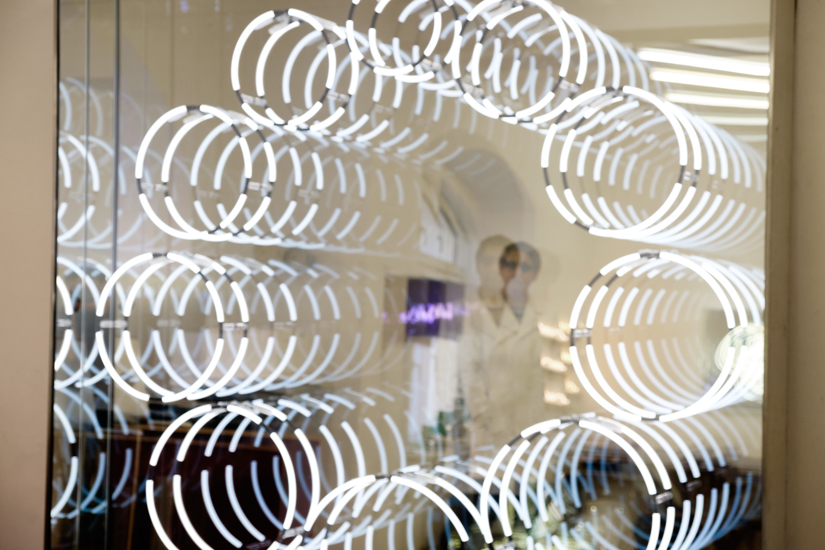 Brigitte Kowanz in her studio
